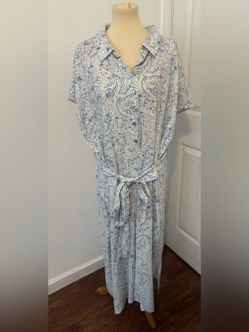 Lucky Brand Plus Printed Button Front Tie Waist Midi Dress Paisley Linen NWT 4X